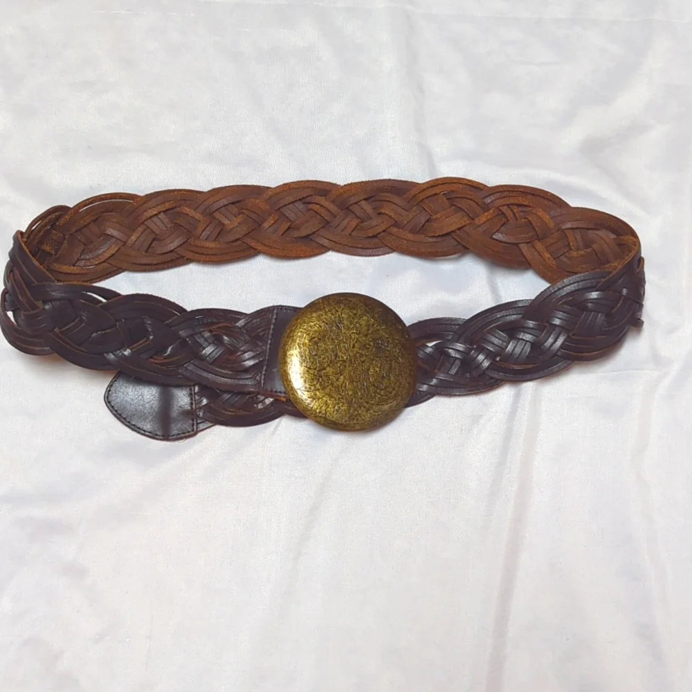 Old Navy Braided Brown Leather Bohemian Adjustable Belt Size Small